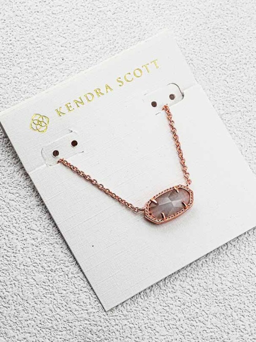Kendra Scott Rose Gold Necklace with Faceted Light Pink Stone